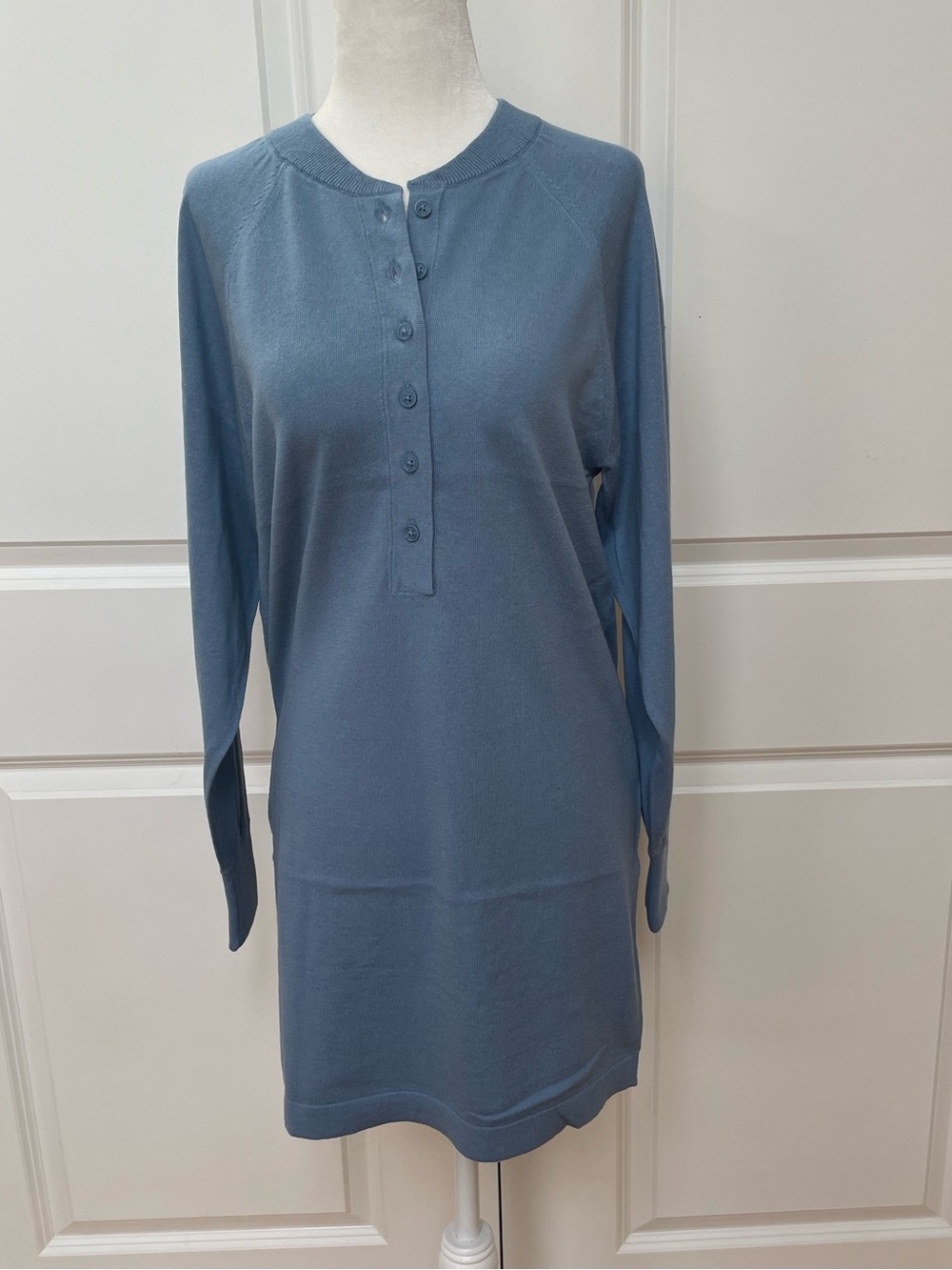 NAKEDCASHMERE Organic Cotton Cashmere Henley Sweater Dress Blue XS